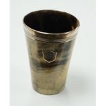 A late Victorian silver mounted horn beaker, marks rubbed, height 10.7cm.