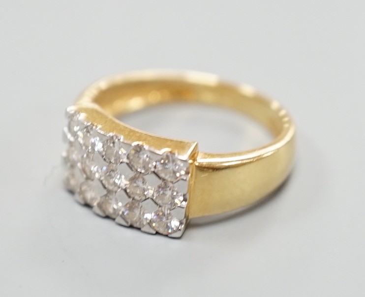 A modern 18ct gold and pave set diamond cluster ring, size K, gross weight 3.9 grams. - Image 3 of 4