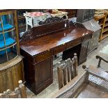 An early Victorian mahogany pedestal sideboard, length 190cm, depth 56cm, height 132cm