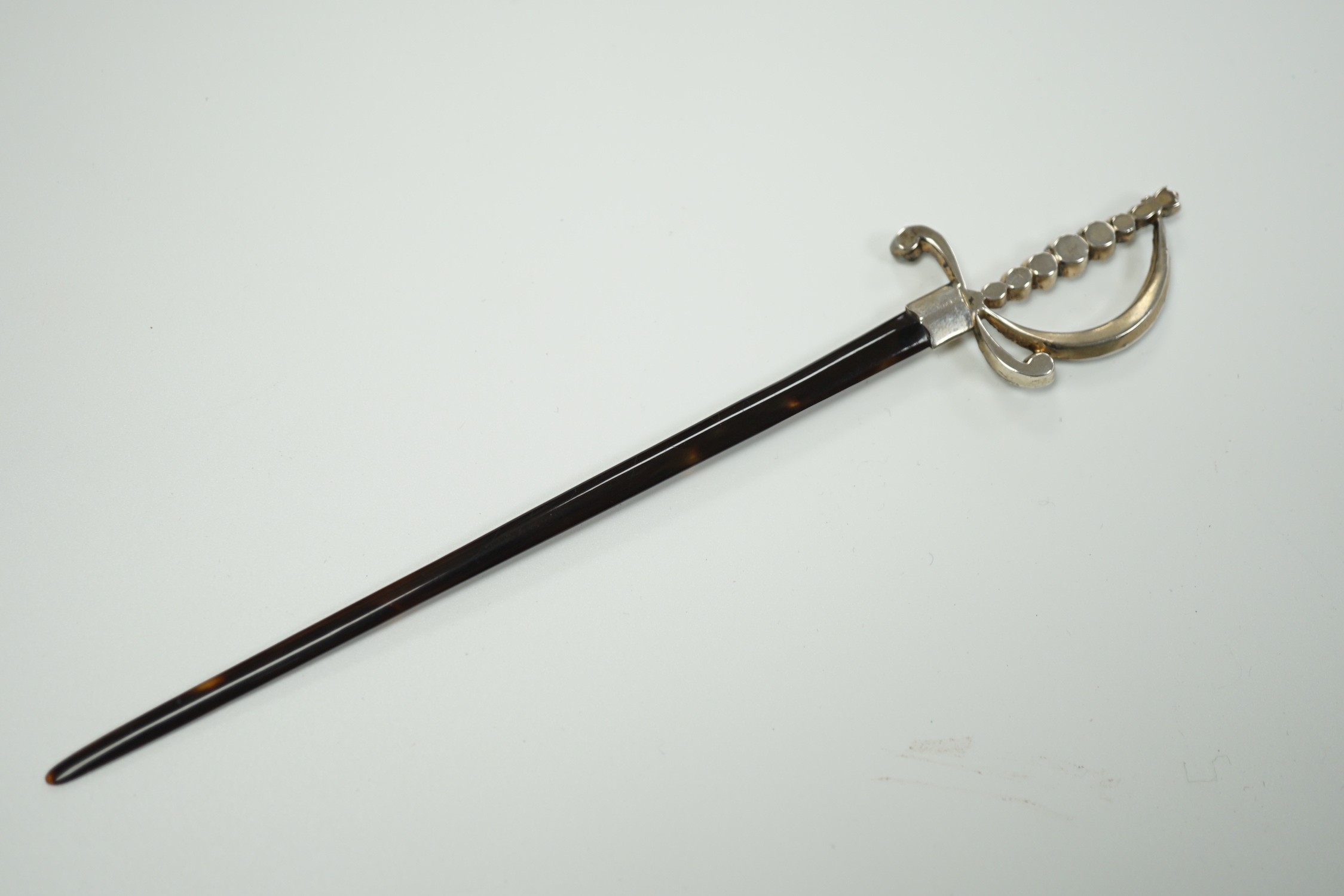 An early 20th century white metal and paste mounted tortoiseshell model of a court sword, 17.7cm, in - Image 5 of 5