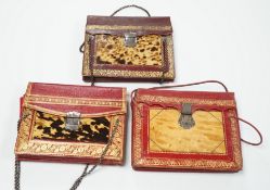 Three rare William IV century red and burgundy tooled Moroccan leather and tortoiseshell panelled