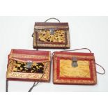 Three rare William IV century red and burgundy tooled Moroccan leather and tortoiseshell panelled