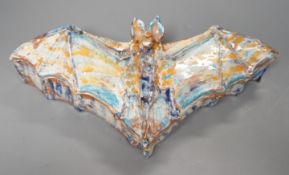 Ann Stokes (1922-2014), a bat shaped pottery box and cover,29cm wide,