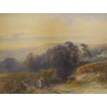 Frank Gresley (1855-1936), watercolour, Figures on a downland track, signed, 44 x 59cm