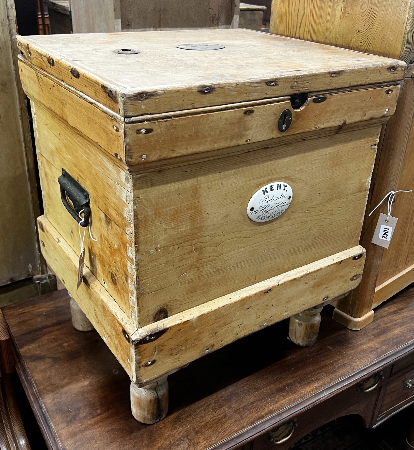 A Victorian Kent Patent pine ice box, width 51cm depth 44cm height 61cm