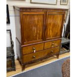 A George III mahogany linen press, now a hanging cupboard, width 124cm depth 57cm height 156cm