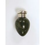 A late Victorian silver mounted green hardstone pear shaped scent bottle, by Sampson Mordan & Co,