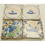 Four 18th century Delft tiles and nine 19th-century Delft blue and white animal tiles(13)
