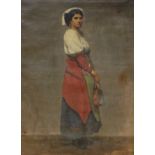 Franz Mpoerts, oil on canvas, Portrait of a standing Spanish woman holding a tambourine, signed,