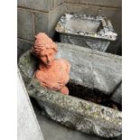 A reconstituted stone oval garden planter, width 80cm height 30cm, together with a square planter,