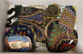 A collection of beadwork purses and bags from early 1900’s, including a W W I bead-worked purse