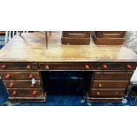 A Victorian pine pedestal desk, width 160cm depth 76cm height 76cm