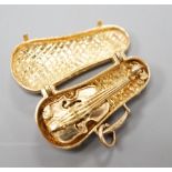 A modern 9ct gold charm, modelled as a violin in case, 26mm, 6.1 grams.