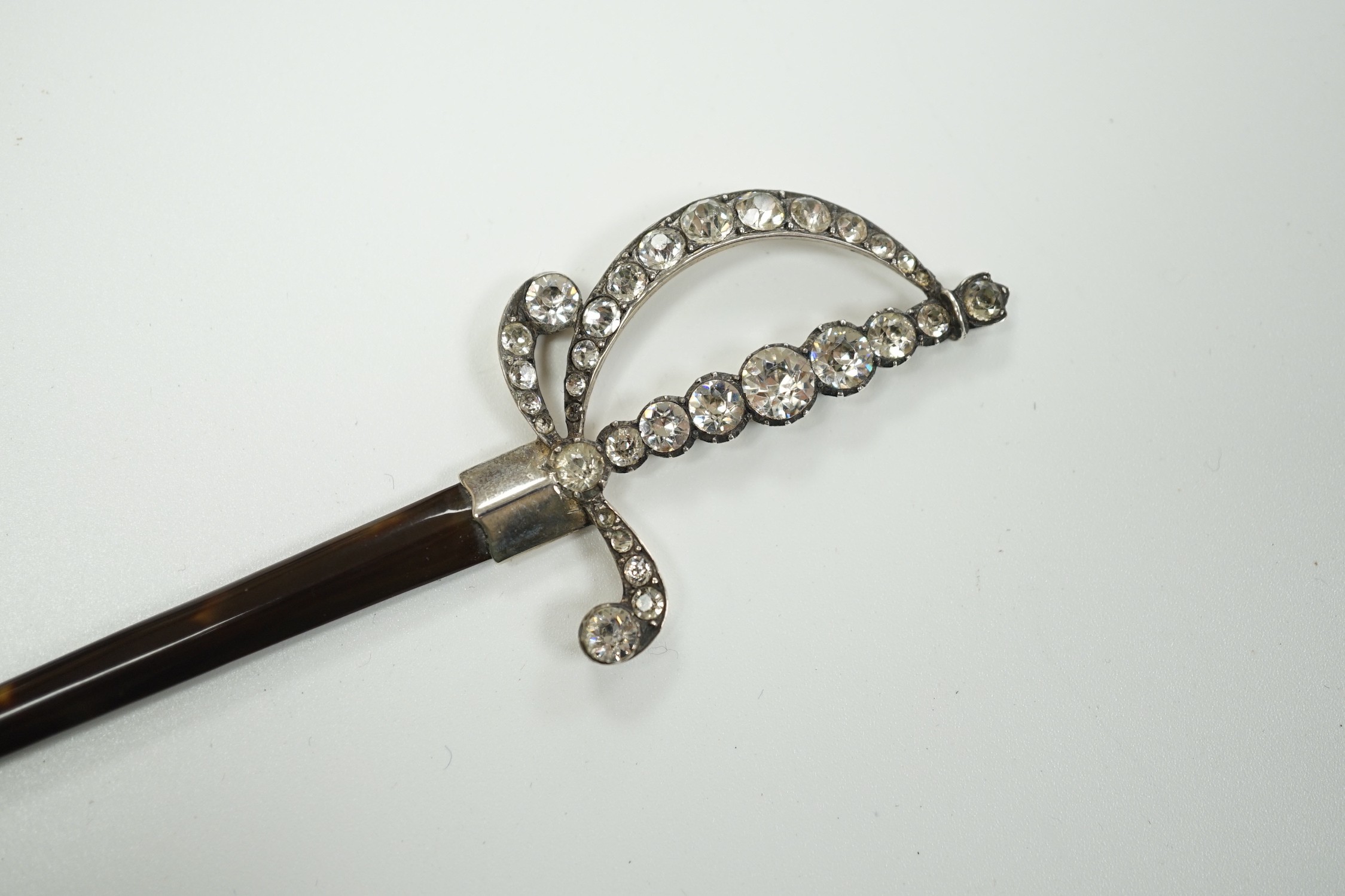 An early 20th century white metal and paste mounted tortoiseshell model of a court sword, 17.7cm, in - Image 3 of 5