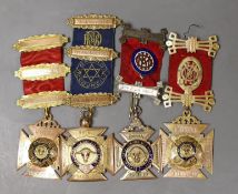 Four 9ct gold Masonic medals dated from: 1922- 1925, 1926-1930,1952-1961, 1957,