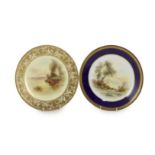 Two Royal Worcester Stinton painted ‘cattle at dusk’ plates, c.1912, the first painted by Harry