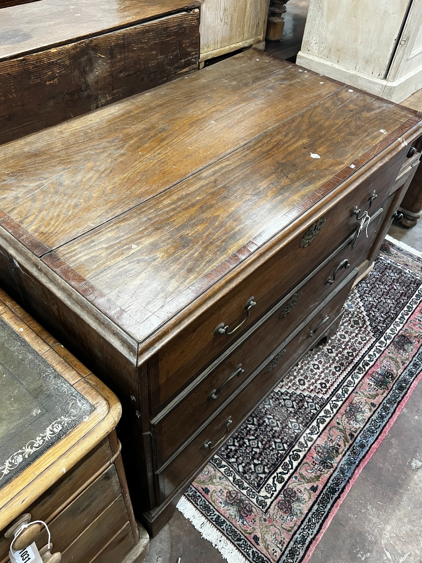 A George III banded oak chest of three drawers, width 96cm depth 54cm height 87cm - Image 2 of 3