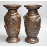 A pair of Japanese bronze vases, Meiji period, 29cms high