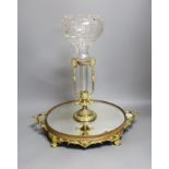 An ormolu and patinated bronze centrepiece with mirrored base and Baccarat style epergne vase,