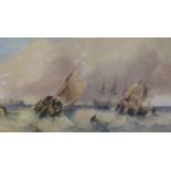 Sidney Paget (1851-1908), watercolour, Shipping off the coast, signed, 49 x 90cm