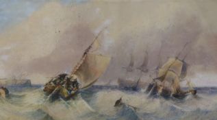 Sidney Paget (1851-1908), watercolour, Shipping off the coast, signed, 49 x 90cm