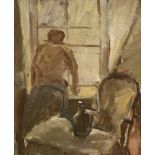 Richard Ian Bentham Walker (1925-2009), oil on board, Figure looking out of a window, 29 x 23cm.