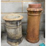 Two terracotta chimney pot planters, one with liner, largest height 62cm