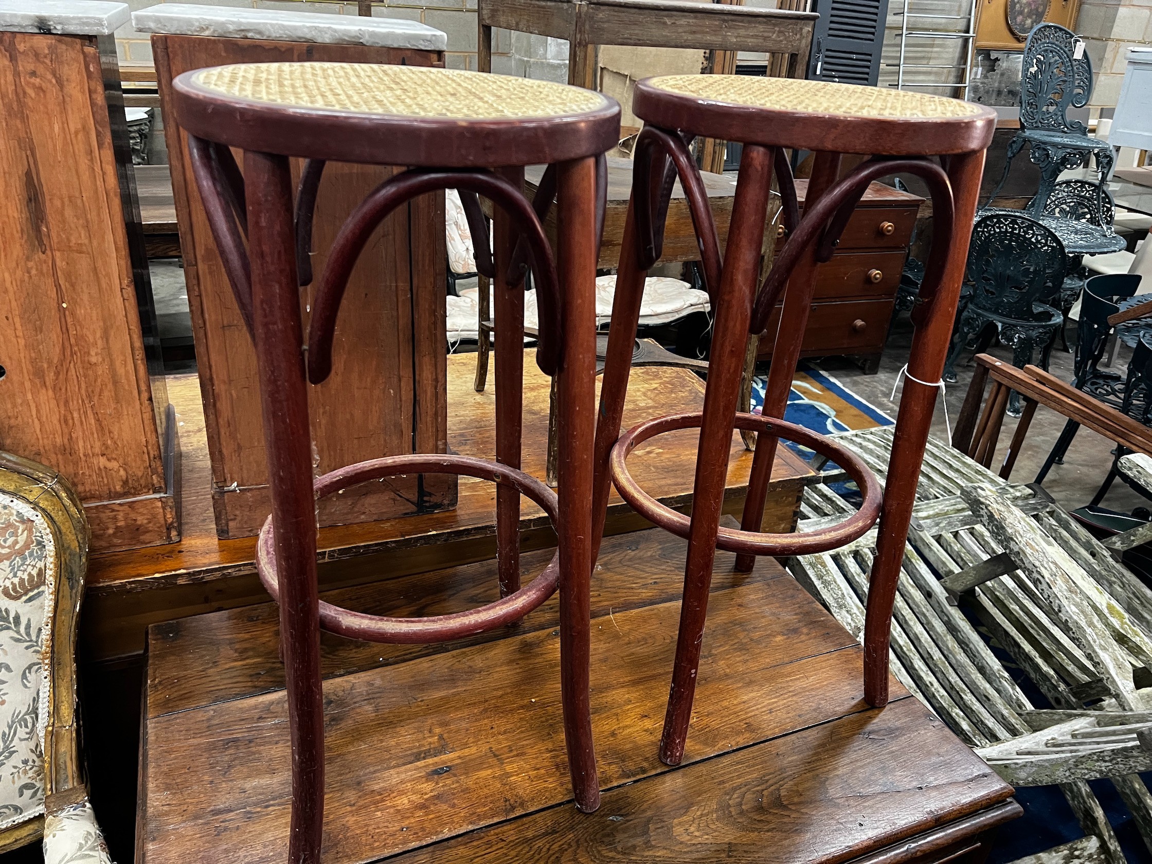 A pair of caned bentwood bar stools, height 76cm - Image 2 of 3