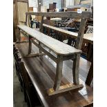 A 19th century and later pine bench, length 240cm depth 40cm height 76cm