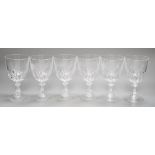 A set of six Scottish wine glasses, engraved with highland cattle and birds, 15cms high