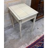 A painted side table with hinged twin flap top, width 39cm, depth 50cm, height 63cm