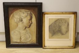 Early 20th century English School, oil on canvas, Study of a terracotta relief of Jean Baptiste,