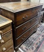 A George III banded oak chest of three drawers, width 96cm depth 54cm height 87cm