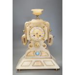 A French Art-Deco style alabaster mantel clock, 39cm tall