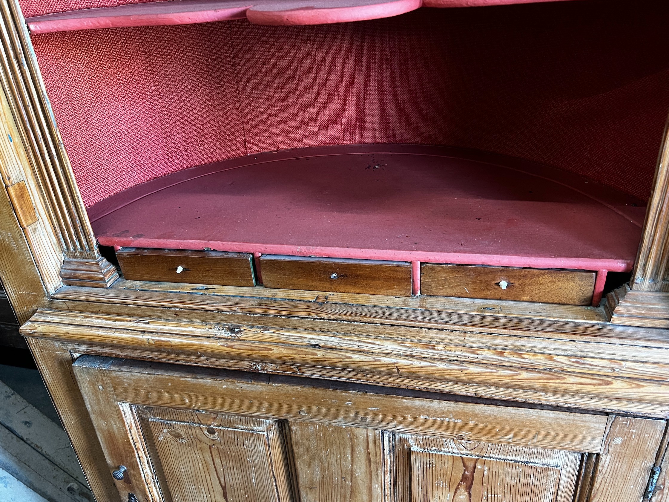 A George III pine barrel back standing corner cabinet, width 116cm depth 50cm height 220cm - Image 2 of 3