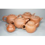 Six Chinese Yixing teapots, tallest 11cm