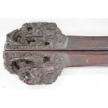A pair of 19th century Chinese carved hardwood rails, 93cm