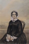 19th century French School, pencil and pastel, Portrait of a seated lady, indistinctly signed, 39