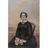 19th century French School, pencil and pastel, Portrait of a seated lady, indistinctly signed, 39