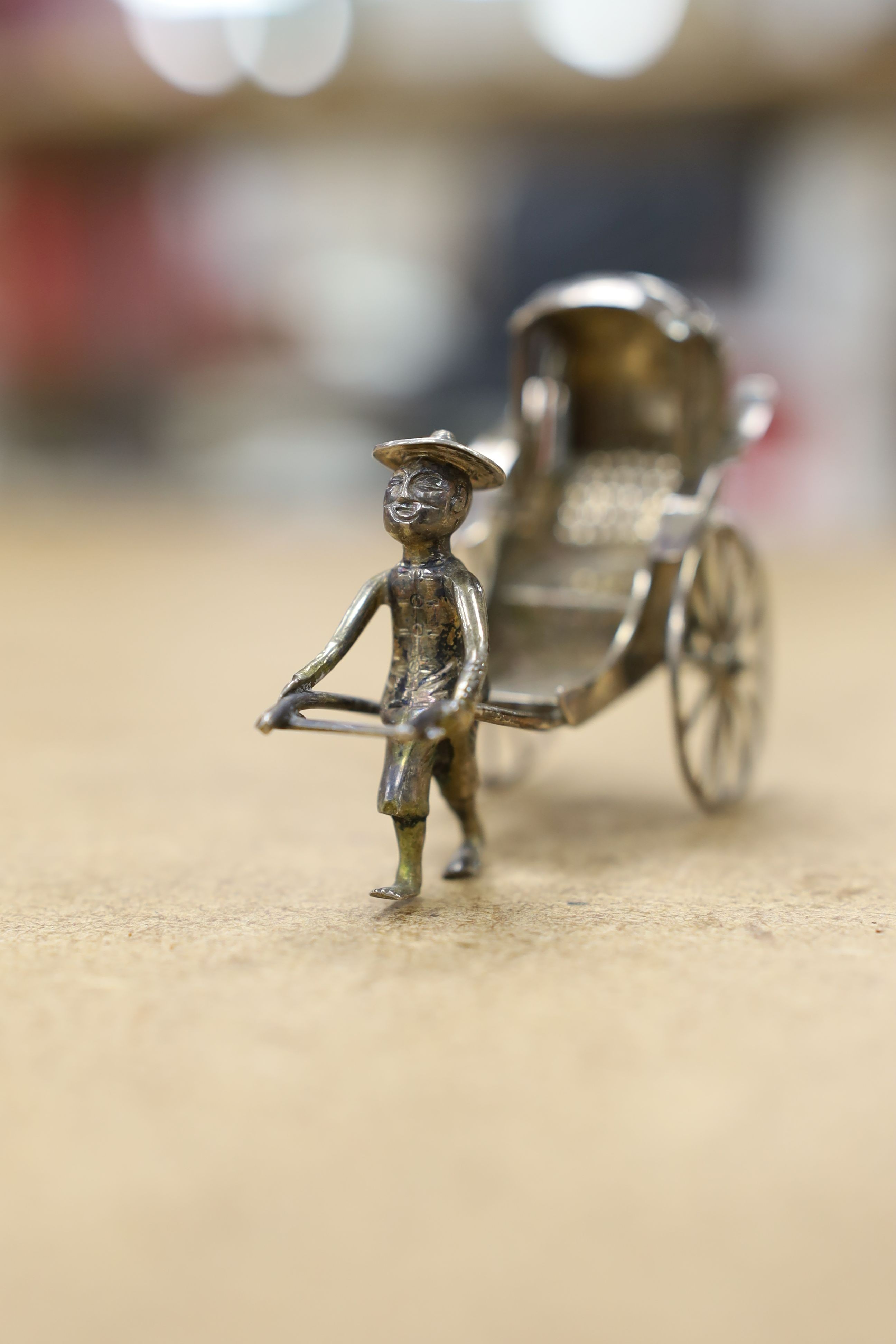 Six assorted miniature white metal items including a Chinese tea kettle on stand (lacking lid), - Image 19 of 19