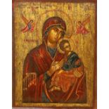 Eastern European School, tempera on panel, Icon of the Virgin and child, 36 x 28cm