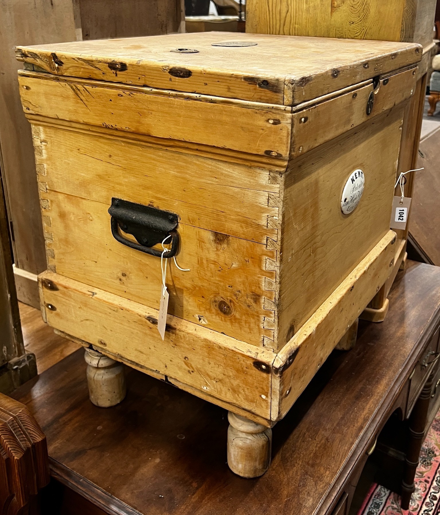 A Victorian Kent Patent pine ice box, width 51cm depth 44cm height 61cm - Image 2 of 4