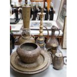 Three Cairo ware items and other Islamic or Indian metalware