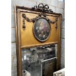 A large French painted, gilt wood and gesso Trumeau mirror, width 99cm height 208cm