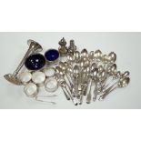 A small collection of assorted small silver including five napkin rings, a posy vase, two