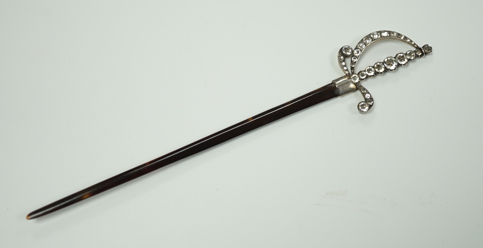 An early 20th century white metal and paste mounted tortoiseshell model of a court sword, 17.7cm, in - Image 2 of 5