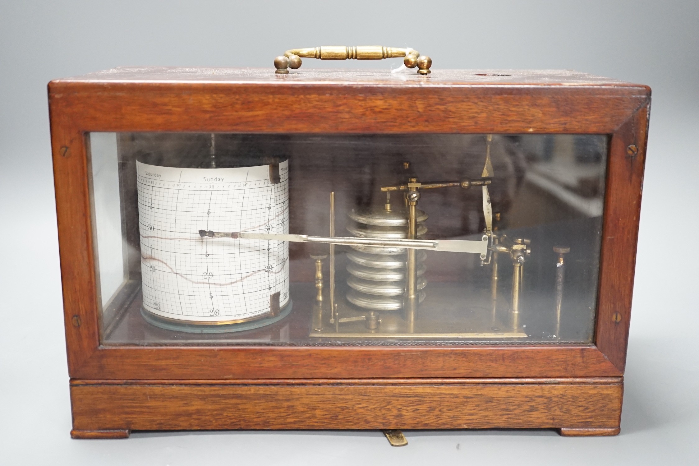 A mahogany cased barograph, 31cms wide x 20cms high