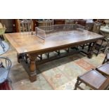 An 18th century style rectangular oak refectory dining table, length 259cm, width 101cm, height