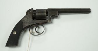 An English double action percussion open frame revolver, patent No. A 721, c.1850