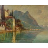 Max Usadel (1880-1959), oil on canvas, Swiss lake scene, signed, 29 x 37cm